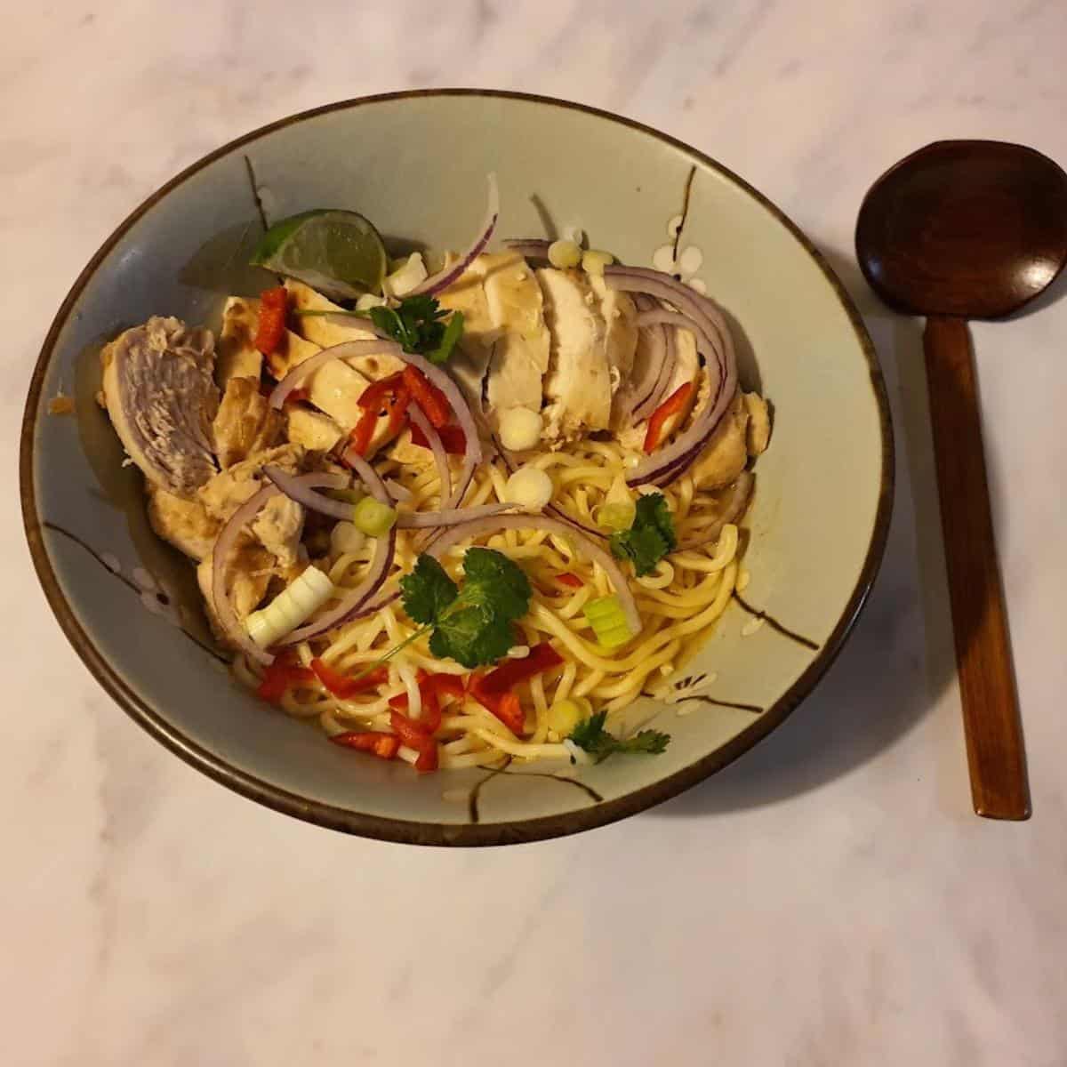 Bowl of chilli chicken ramen.