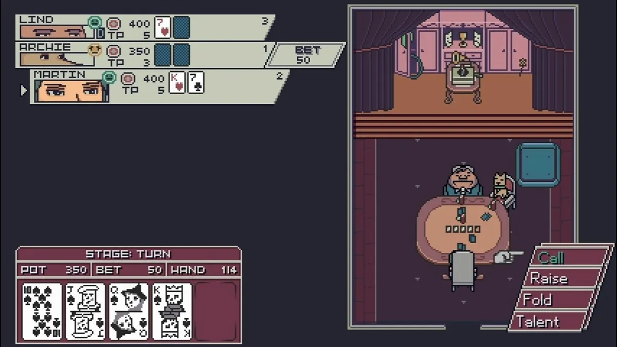 Dance of Cards - Two men and a dog sit and play poker.