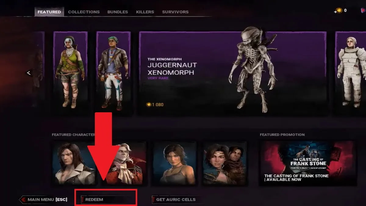 the featured page in the dead by daylight store showing how to redeem codes