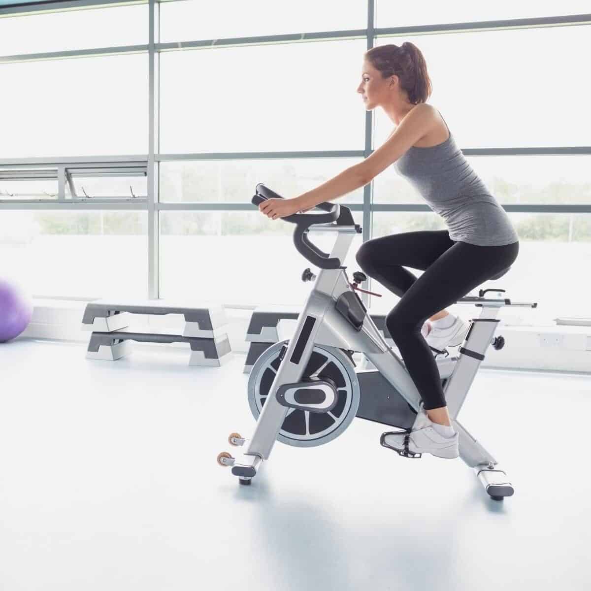 woman on exercise bike