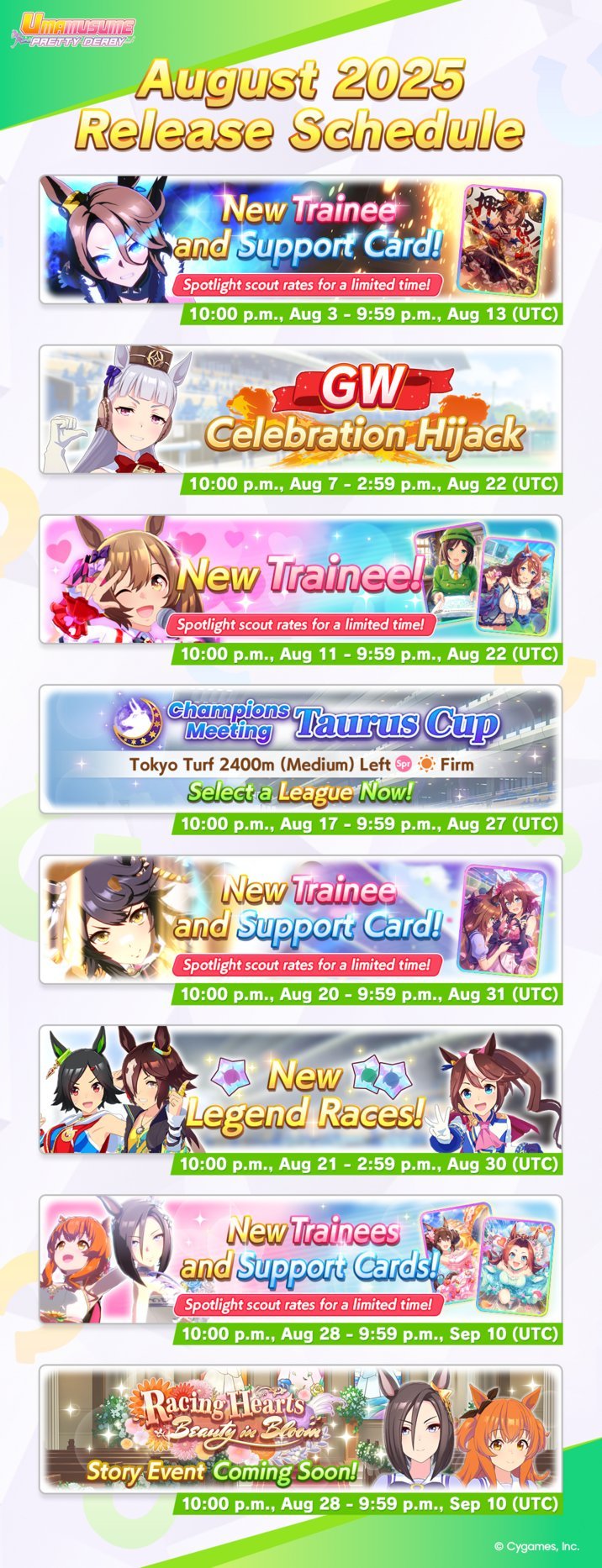 Umamusume August 2025 Banner and Event Schedule Shared