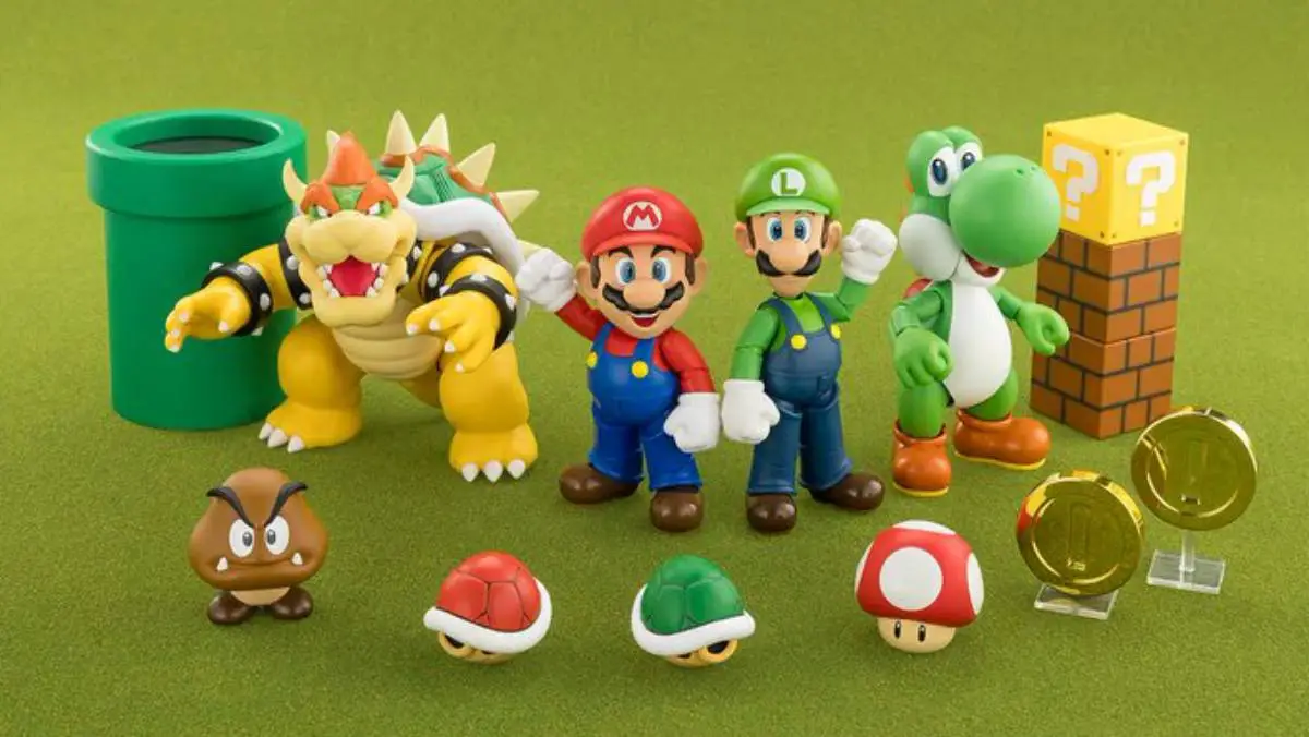 SH Figuarts Super Mario Bros Mario, Luigi, Bowser, and Yoshi figures