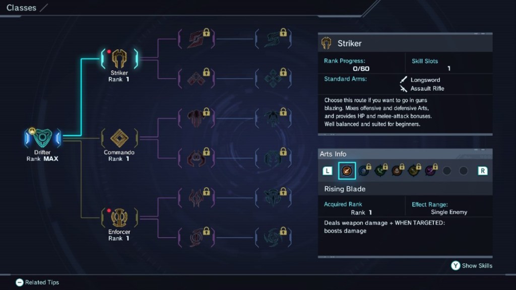 Xenoblade Chronicles X class screen